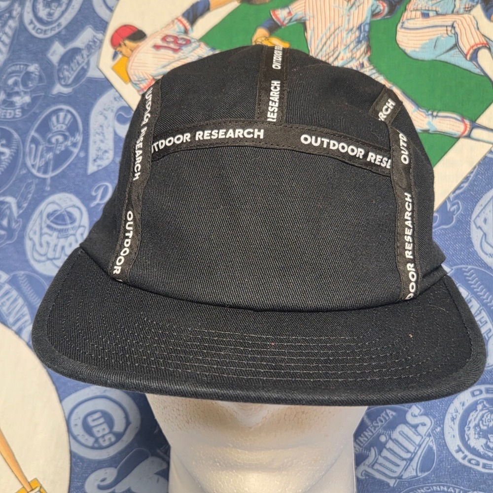 Outdoor Research Hat Mens OS Black 5 Panel Camper Snapback Logo Tape Flat Brim
